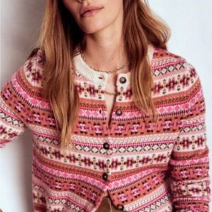 Boden Edie Fair Isle XL Pink Heritage Patterned Cardigan